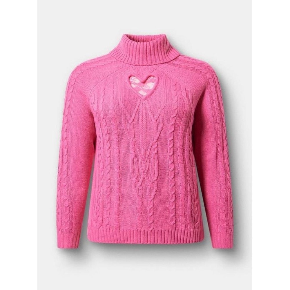 Torrid Women's 4X Shocking Pink Pullover Heart Cutout LS Cable Knit Sweater New